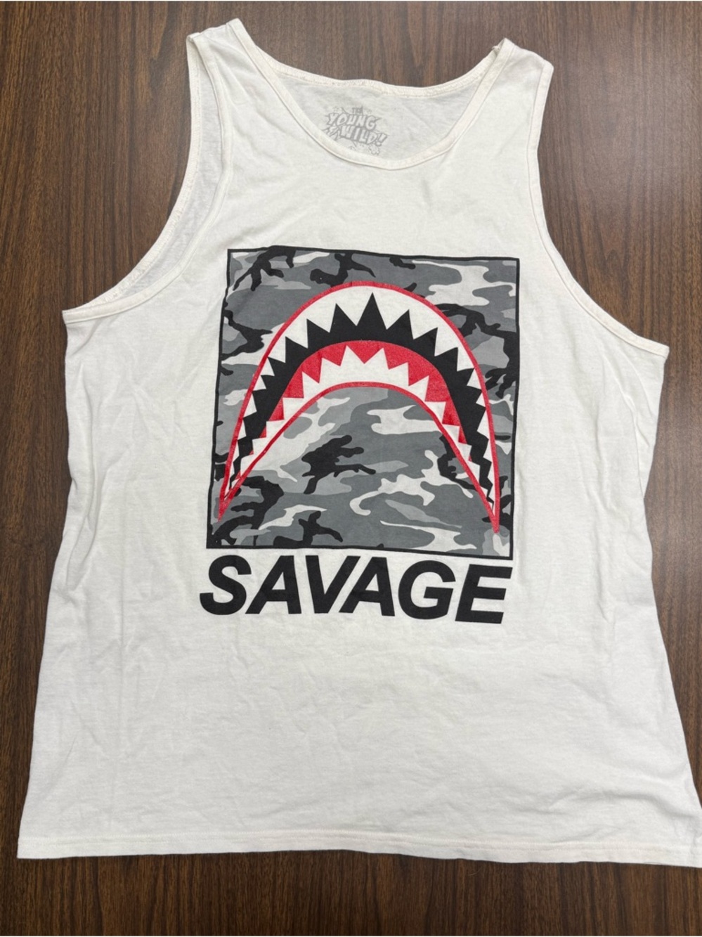 Savage Graphic Tank Top - White with Gray Camo & Red Accent